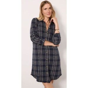 Faherty Legend Button Down Sweater Dress Navy/Tan Dakota Plaid Mini Dress Size S